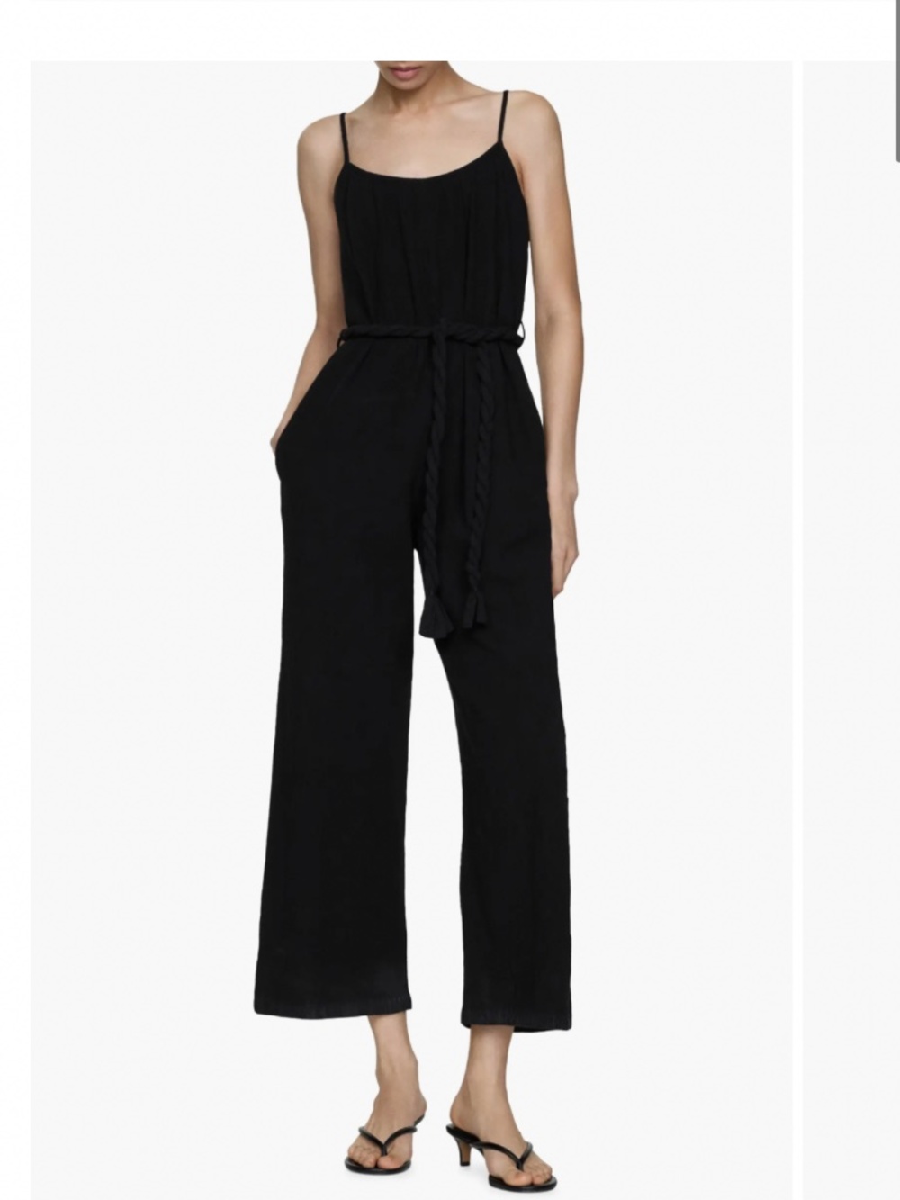 Mango Black Cotton Jumpsuit with Braided Belt Size M